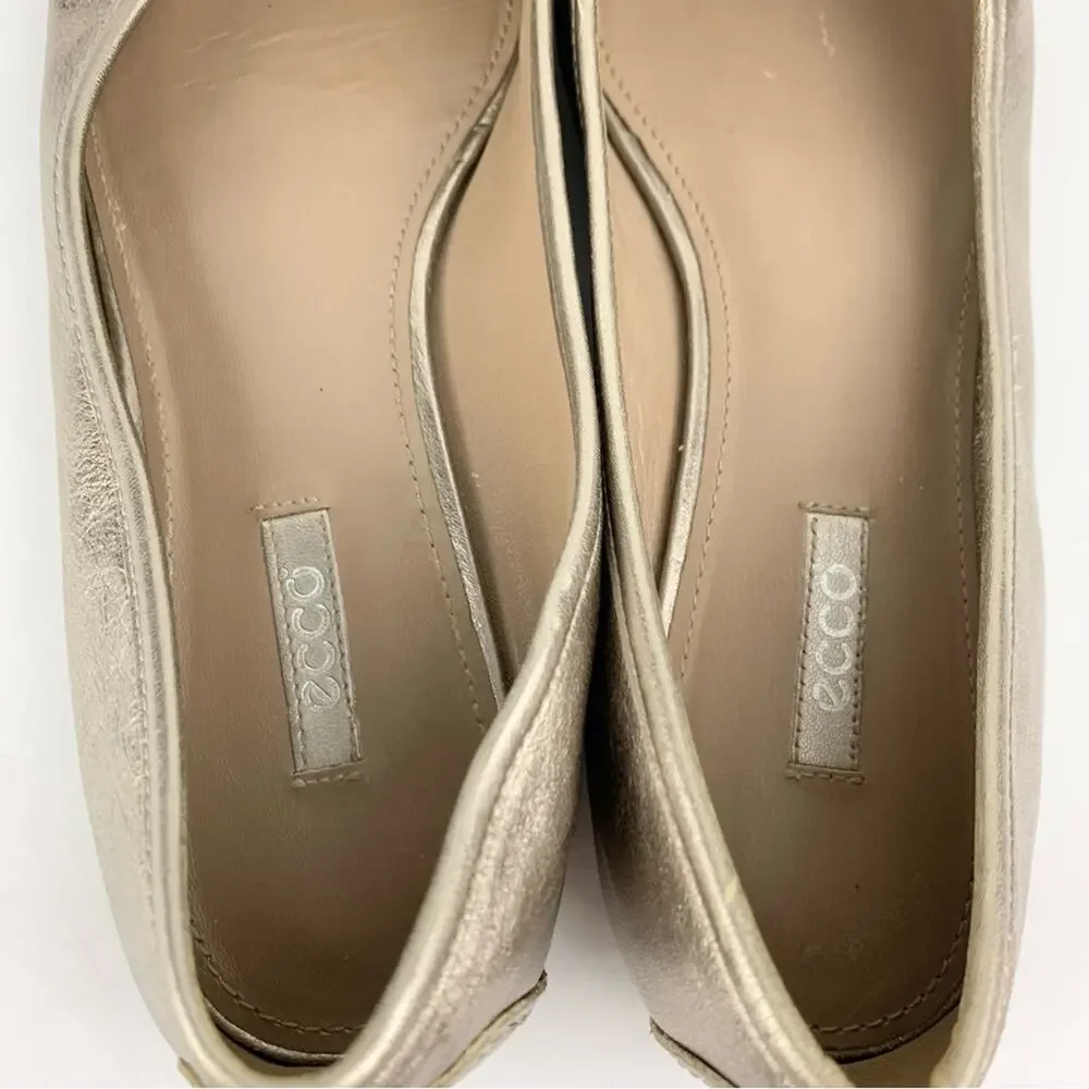 Ecco Metallic Silver Gold Leather Floral Ballet Slip On Flats 40